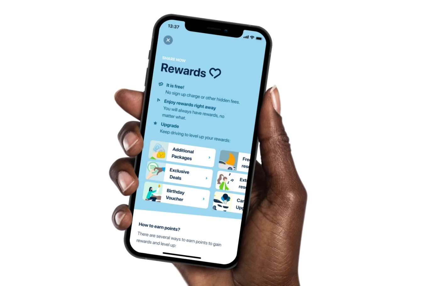 SHARE NOW loyalty rewards screen